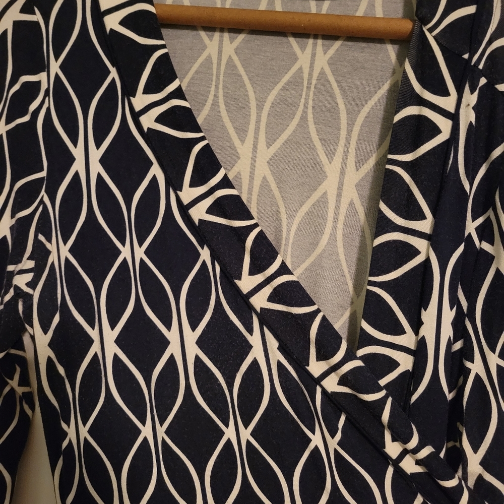 Navy Blue, Patterned, Wrap Dress, Banana Republic - Picture 3 of 5